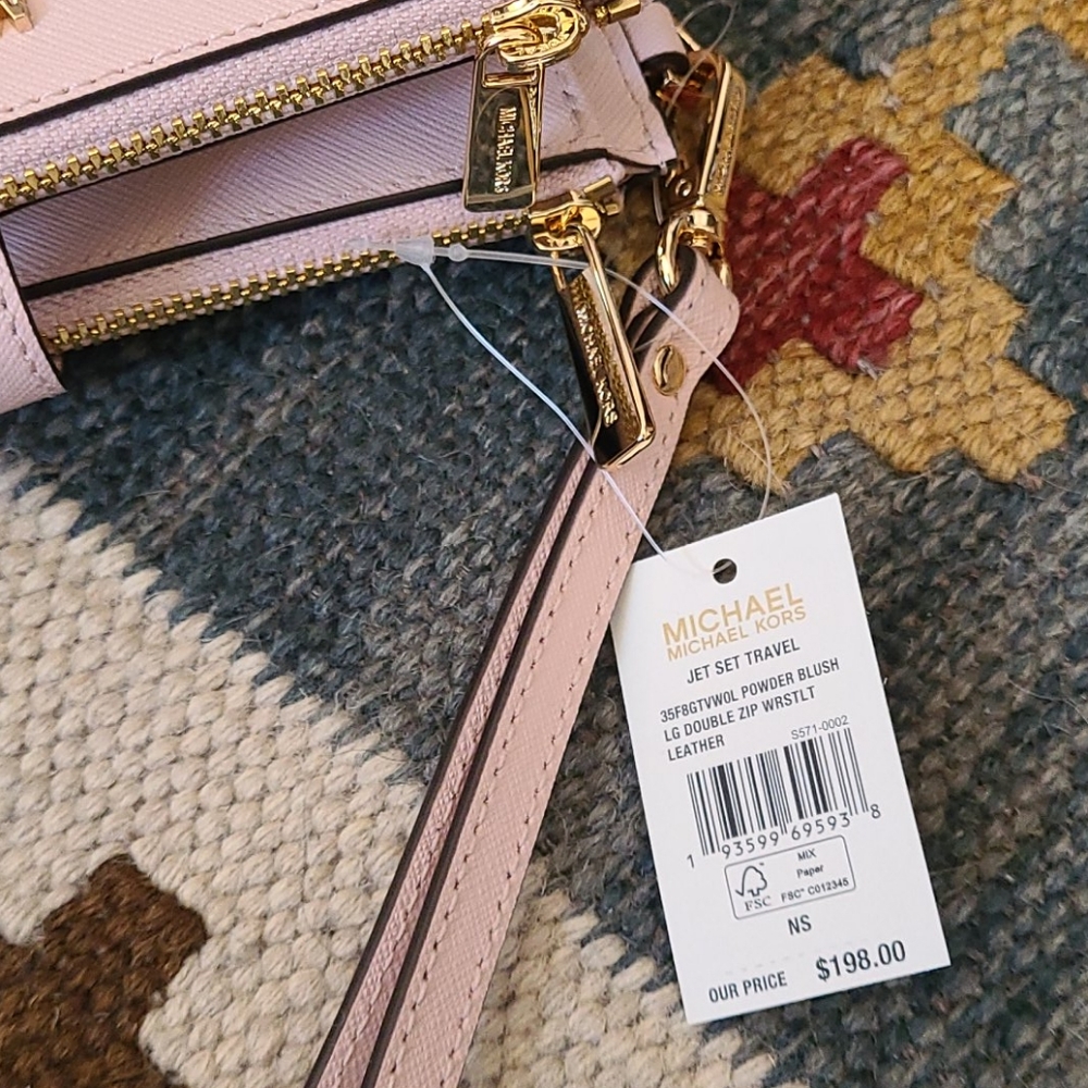Michael Kors Jet Set Travel Double Zip Wallet Wristlet Powder Blush Pink - Picture 6 of 6